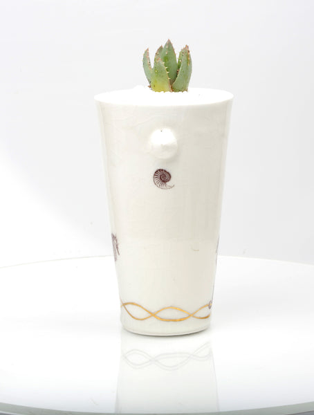 Vase : White with Seahorse theme : Succulent 3