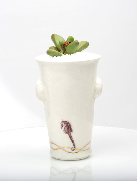 Vase : White with Seahorse theme : Succulent 4