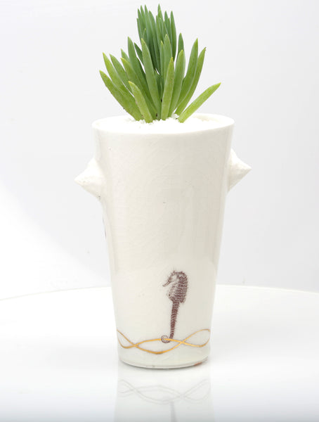 Vase : White with Seahorse theme : Succulent 5