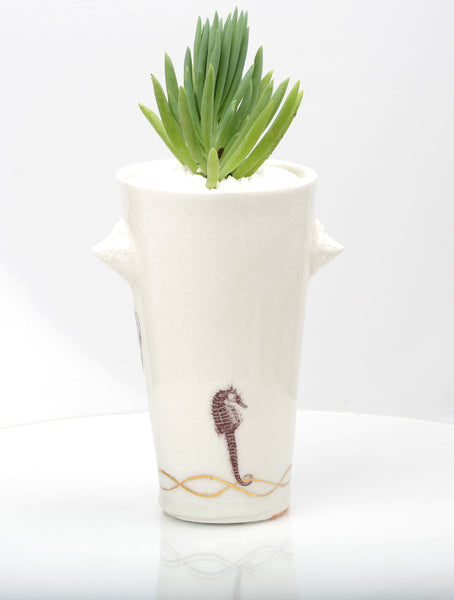 Vase : White with Seahorse theme : Succulent 5