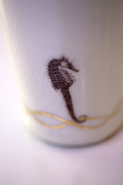 Vase : White with Seahorse theme : Succulent 5