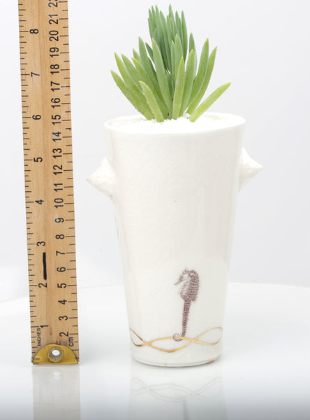 Vase : White with Seahorse theme : Succulent 5
