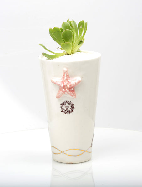 Vase : White with Seahorse theme : Succulent 6