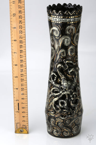 Vase : Poetry in Pottery : Our Creed is Greed