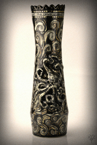 Vase : Poetry in Pottery : Our Creed is Greed