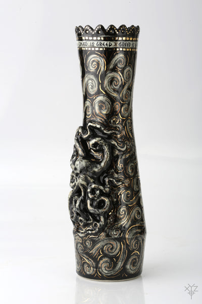 Vase : Poetry in Pottery : Our Creed is Greed