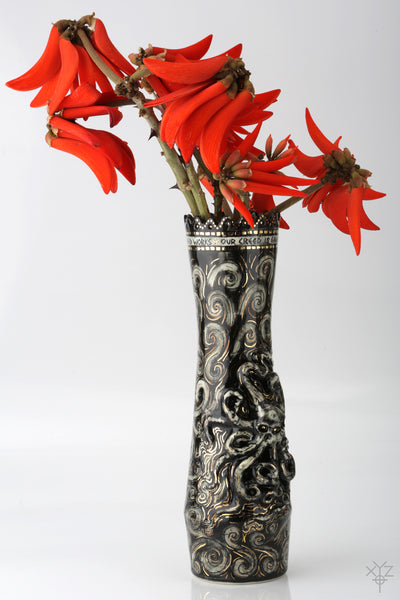Vase : Poetry in Pottery : Our Creed is Greed
